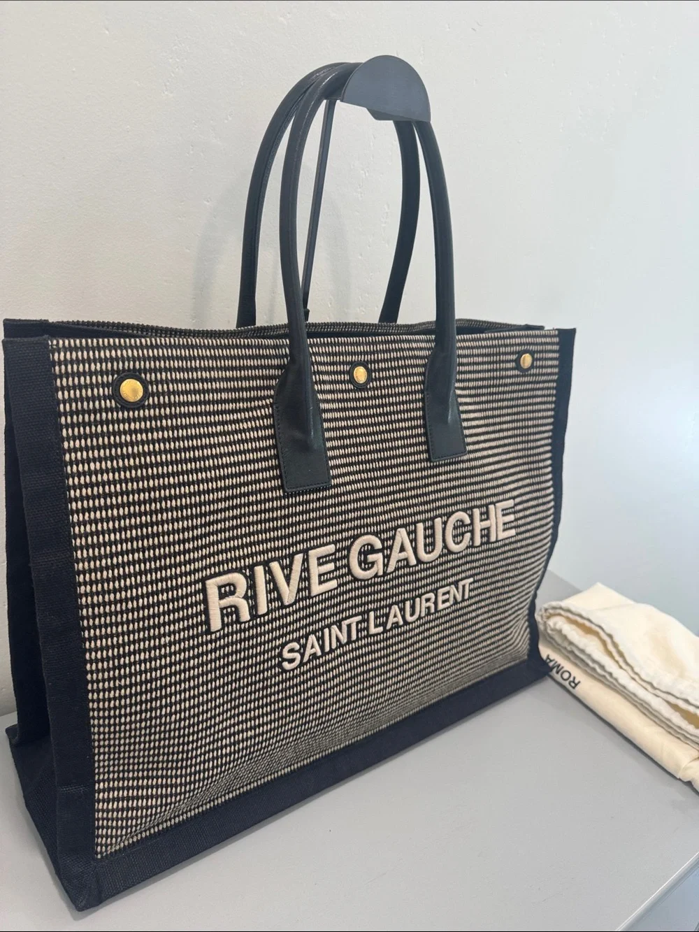 Saint Laurent Rive Gauche Tote Bag in Black & Cream